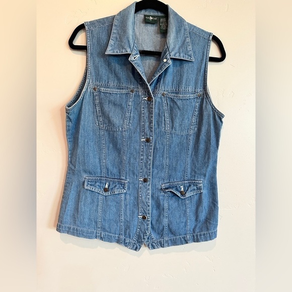 Hunt club VTG blue denim button down sleeveless western shirt vest size medium - Picture 1 of 6